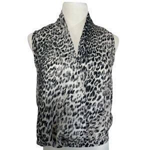Brochu Walker Snow Leopard Print V-Neck Sleeveless Draped Top Grey Black XS